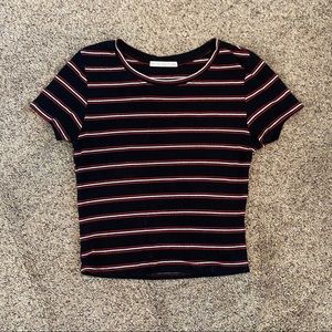 red, white, black striped t-shirt